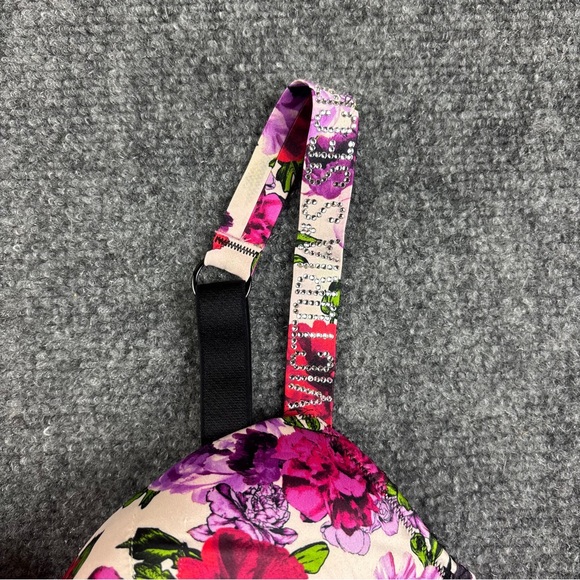 VICTORIA’S SECRET Very Sexy Push Up Bra Rhinestone Strap Red/Purple Floral - 32C - Picture 3 of 7
